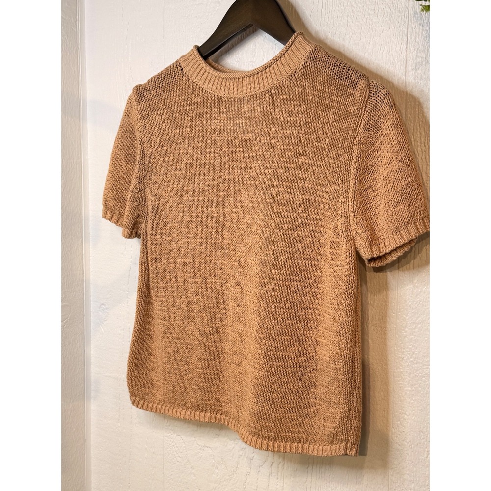 525 America Rolled Edge Sweater Tee Chanterelle Tan Cotton Knit Short Sleeve Top